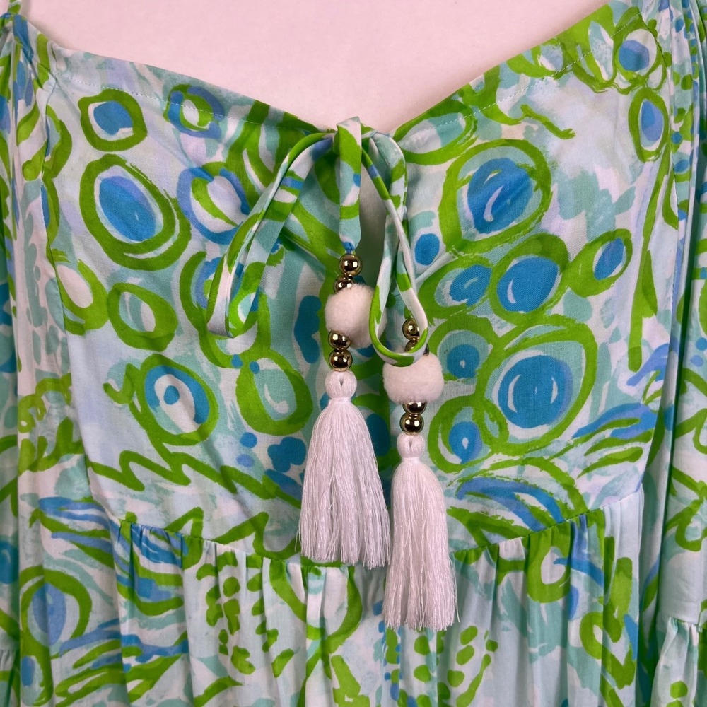 🌴 Lilly Pulitzer Cold-Shoulder Mini Dress in Aqua & Lime Print - Picture 3 of 8